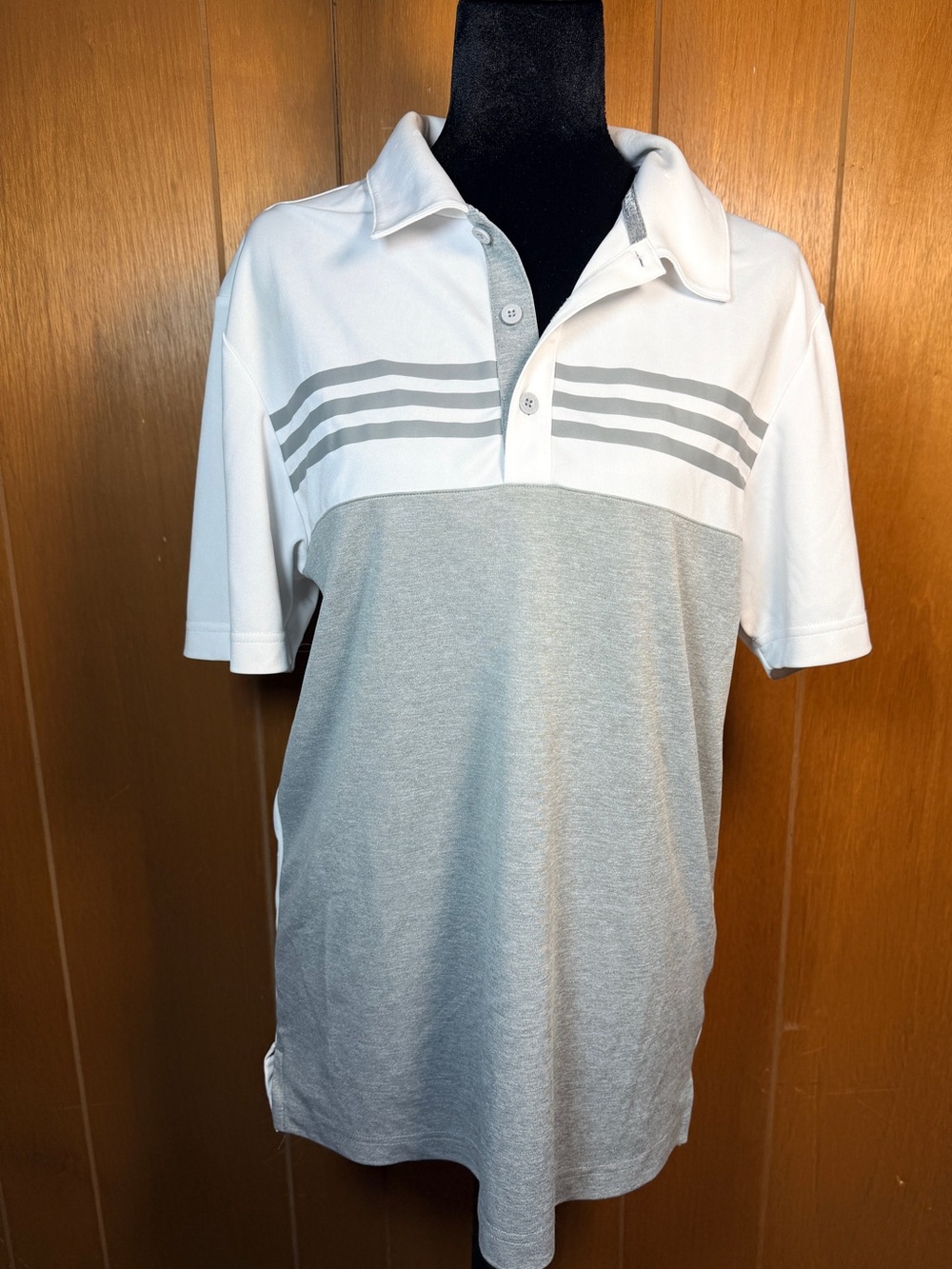 adidas White and Light Gray Short-Sleeve Polo with Chest Stripes